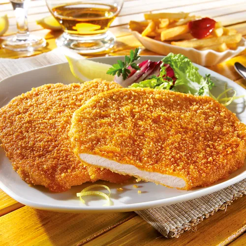 Meisterschnitzel mit Bohnensalat
